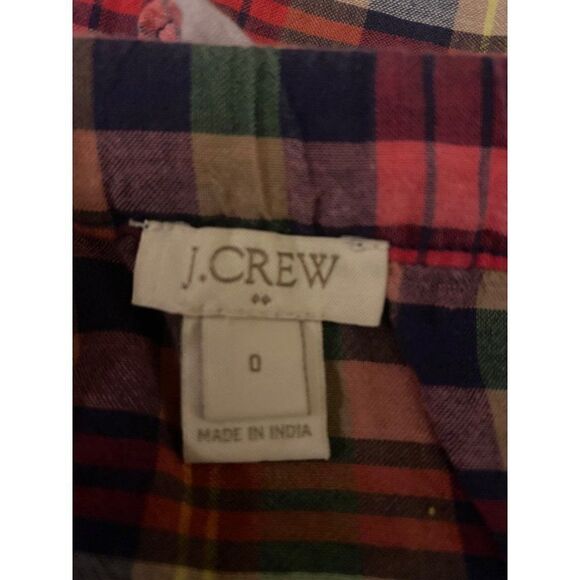 J. Crew, women's pink plaid cotton sleeveless ruffle neck hem tank size 0 - Picture 5 of 8